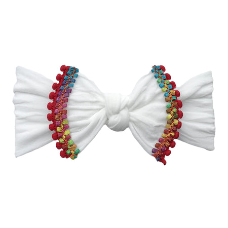 Baby Bling Bows Trimmed Classic Knot Headband - White Cinco