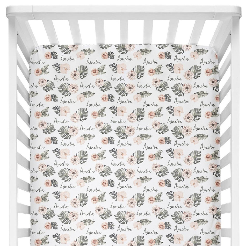 Sugar + Maple Tropical Floral Stretch Jersey Crib Sheet